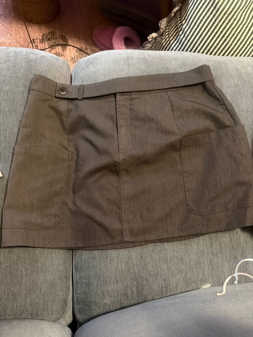 grey Mini Skirt with Front Patch Pockets